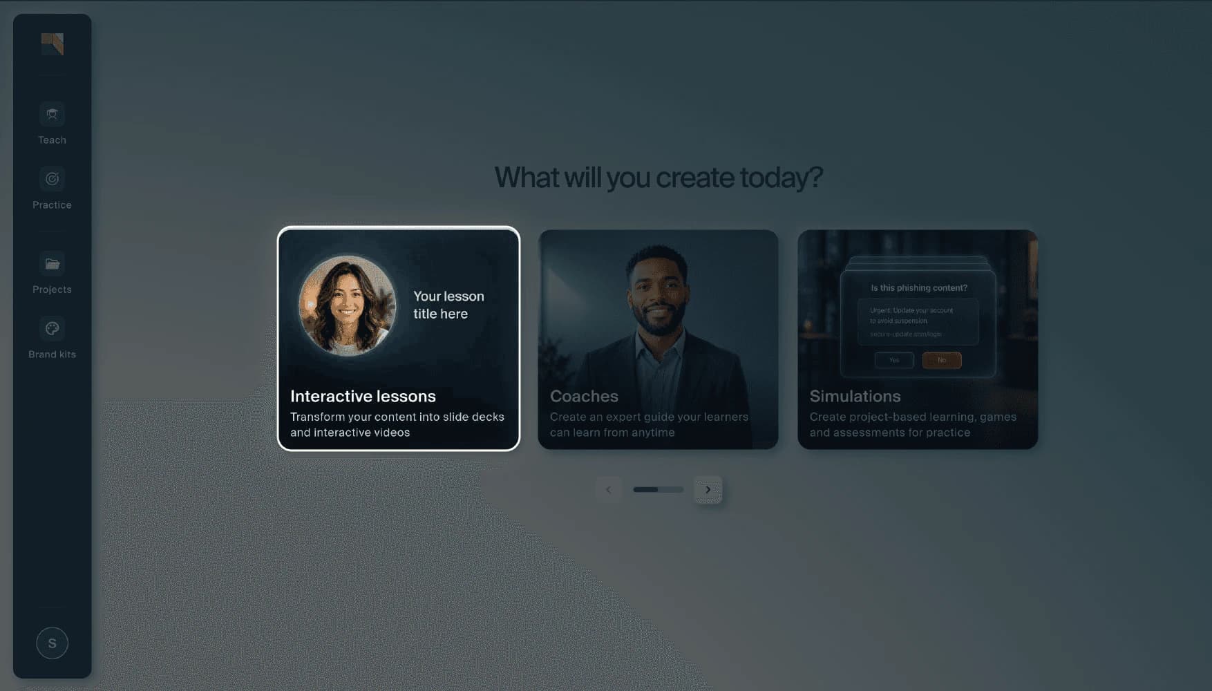 The Creatium Studio home page with the Interactive lessons card selected.