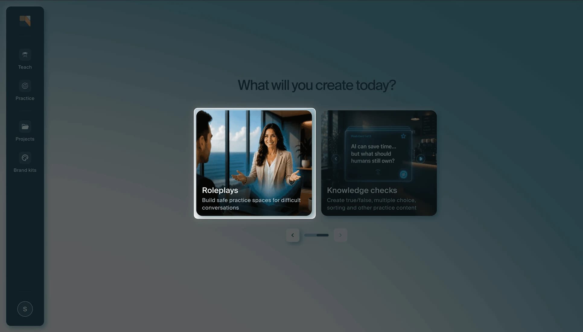 The Creatium Studio home page with the Roleplays card selected.