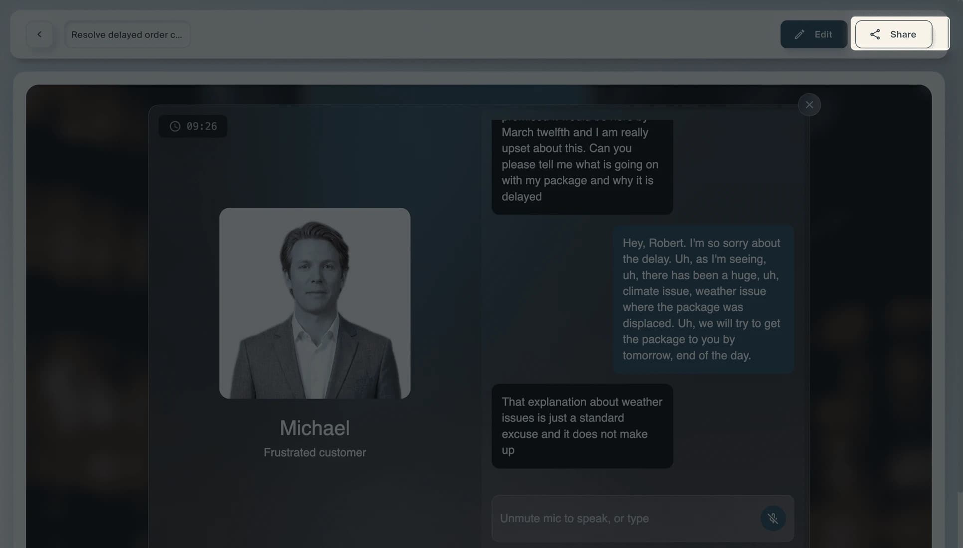 The same roleplay with the Share button in the top bar.
