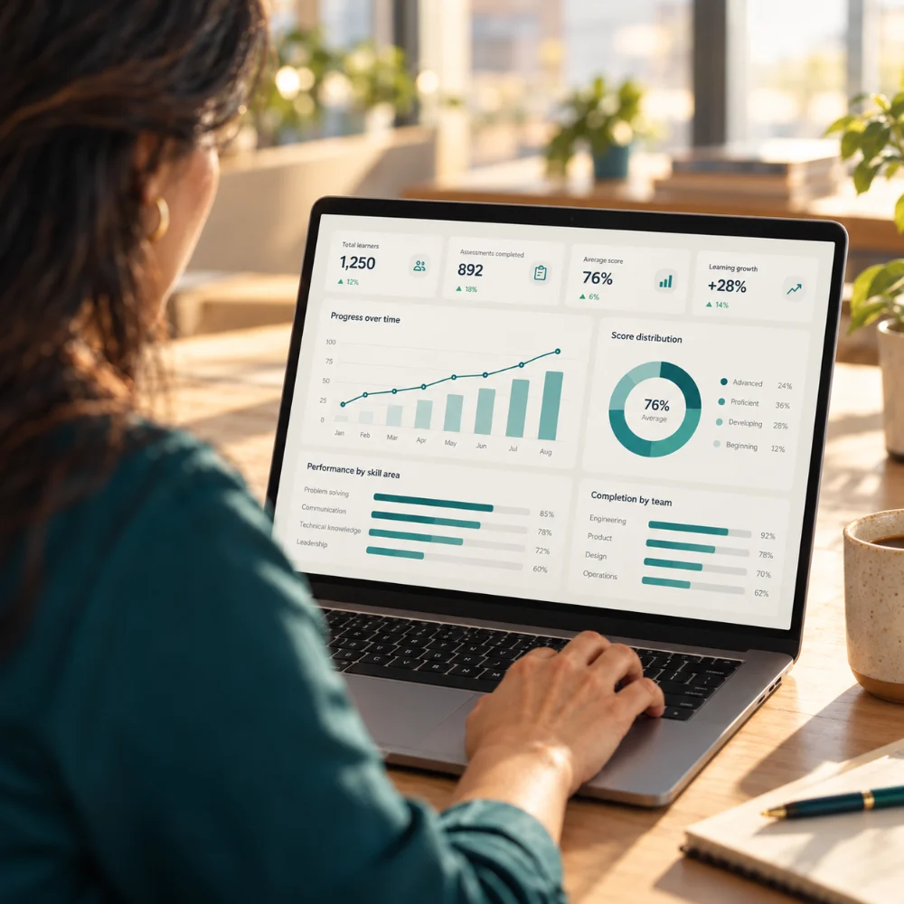 Assessment results dashboard on a laptop
